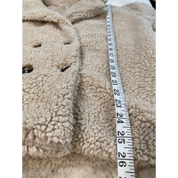 Zeagoo Beige Faux Sherpa‎ Fleece Teddy Coat Women's Double Breasted Cozy Jacket - Picture 7 of 11